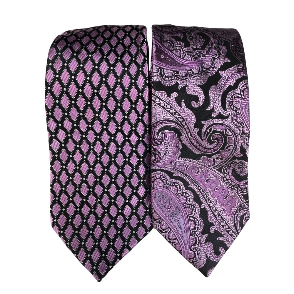 Sean John Purple Black Silk Tie Bundle Paisley‎ Geometric Workwear Preppy